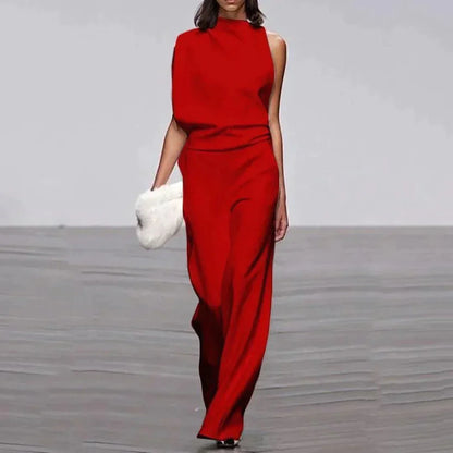 Asymmetrische Jumpsuit Hoge Kraag Ontblootte Schouder