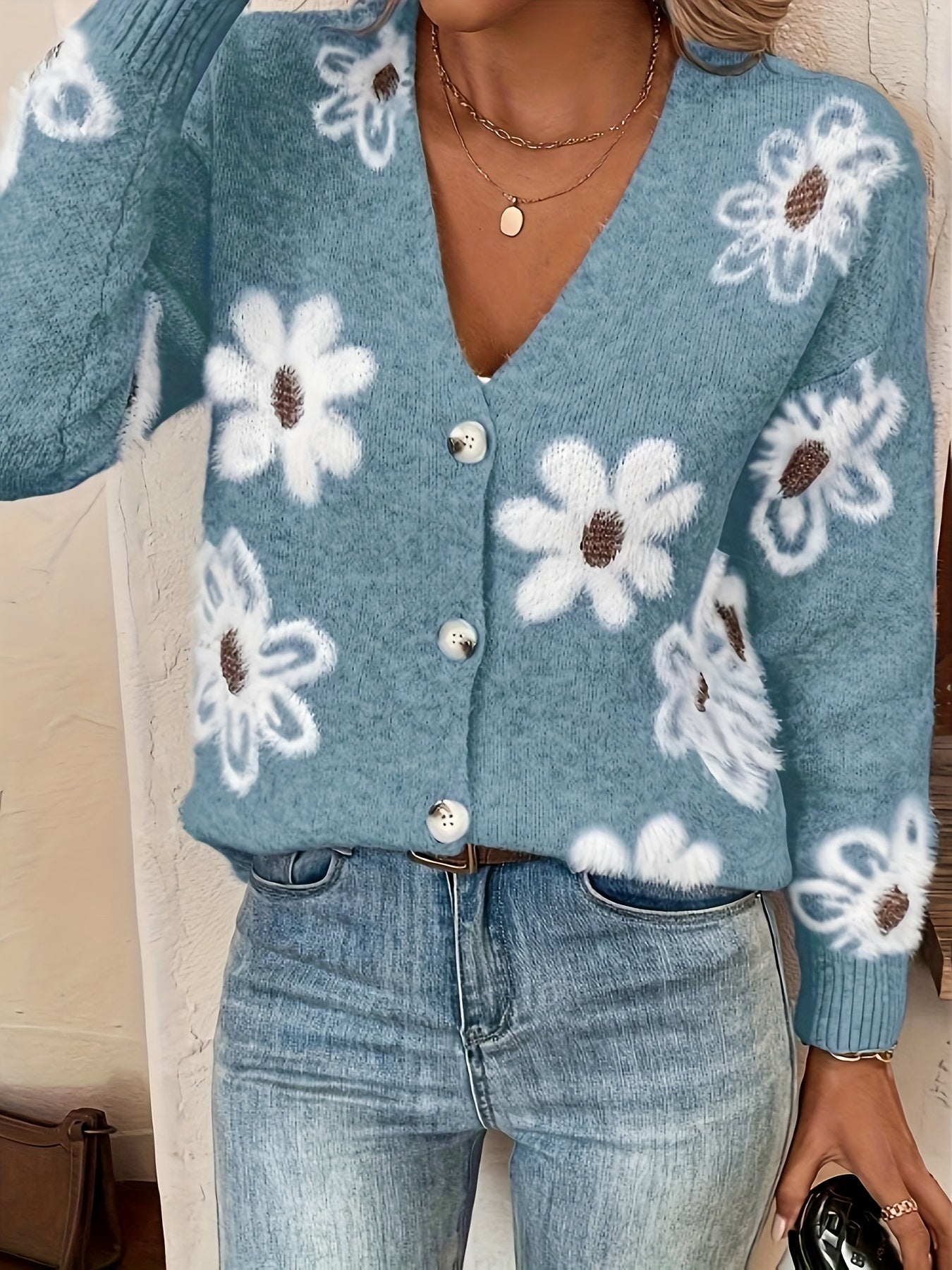 Vrouwen Cardigan Trui Bloemenpatroon Zacht - Mode Vibes