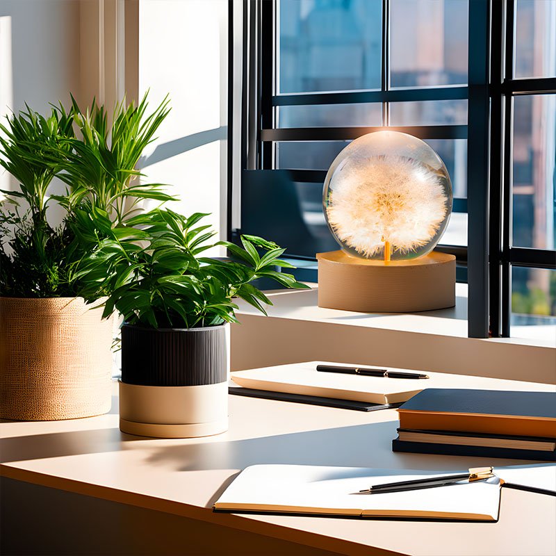 Kristallen Bol Lamp met Kunstbloemen Decoratief - Mode Vibes