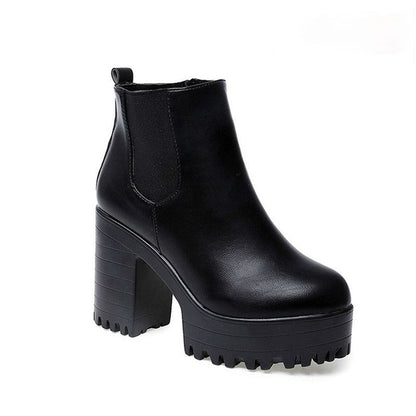 Stoere Enkellaarsjes met Plateau Zwart Leer