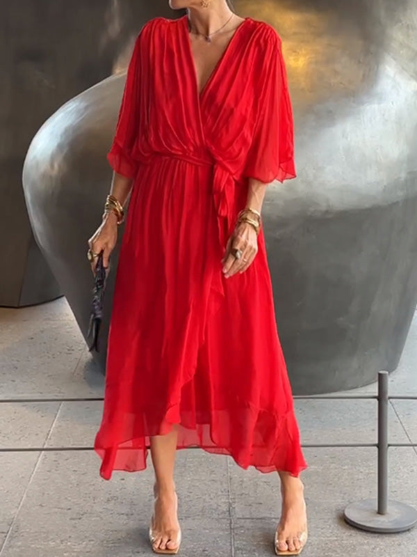 Elegante Avondjurk Chiffon Rood Formaljurk - Mode Vibes