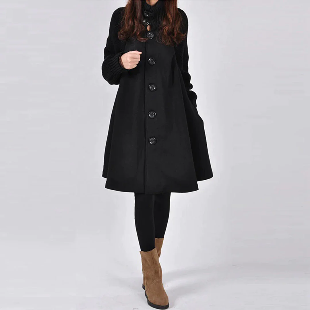 Damesjas Zwarte Elegante Lange Jas voor Vrouw - Mode Vibes