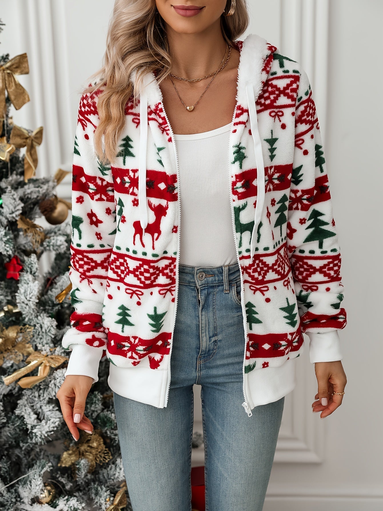 Kerst Damesjas Hooded Feestelijke Warme Winterjas - Mode Vibes
