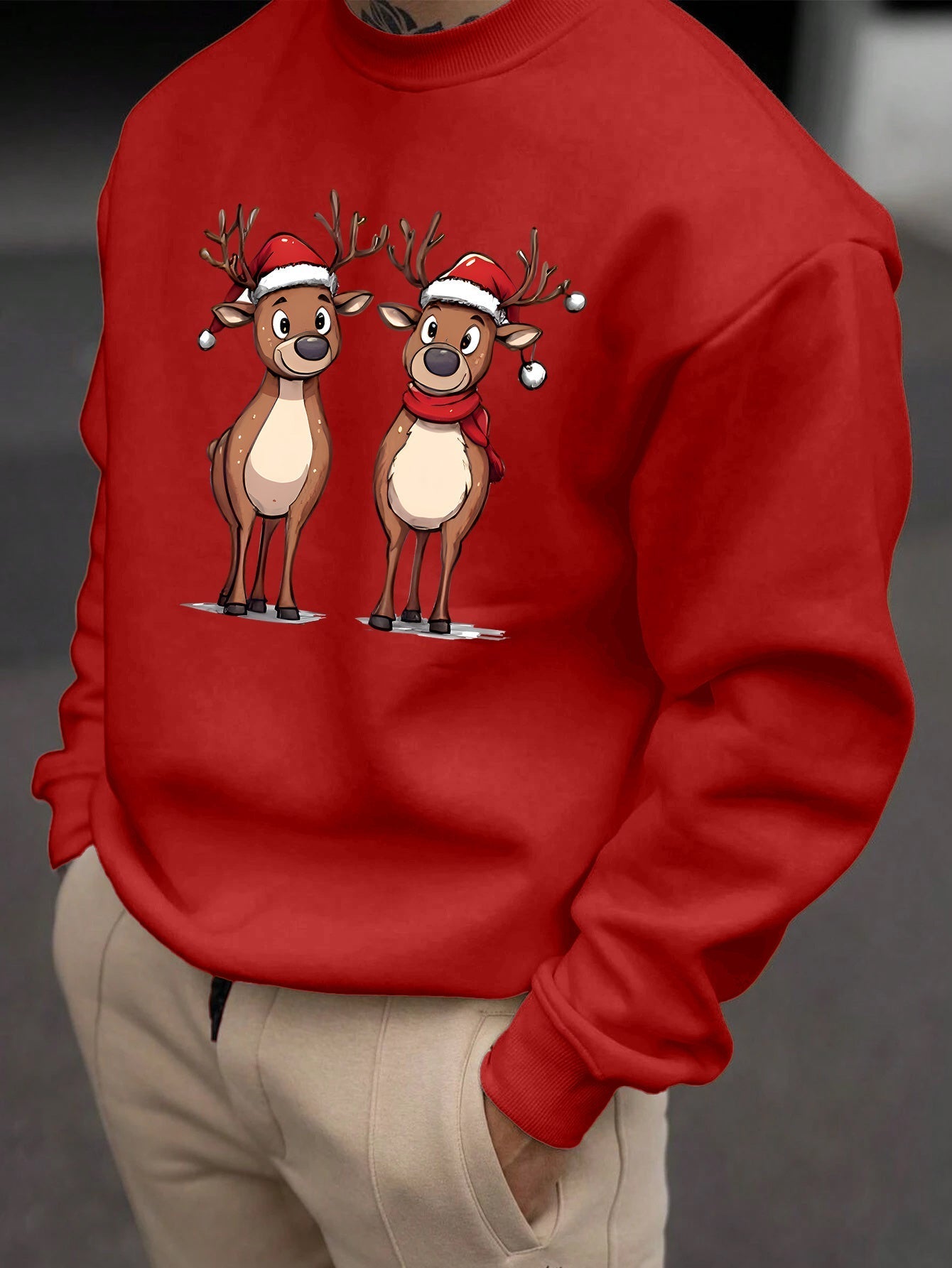 Rendierprint Heren Sweatshirt Feestelijk Kersttrui - Mode Vibes
