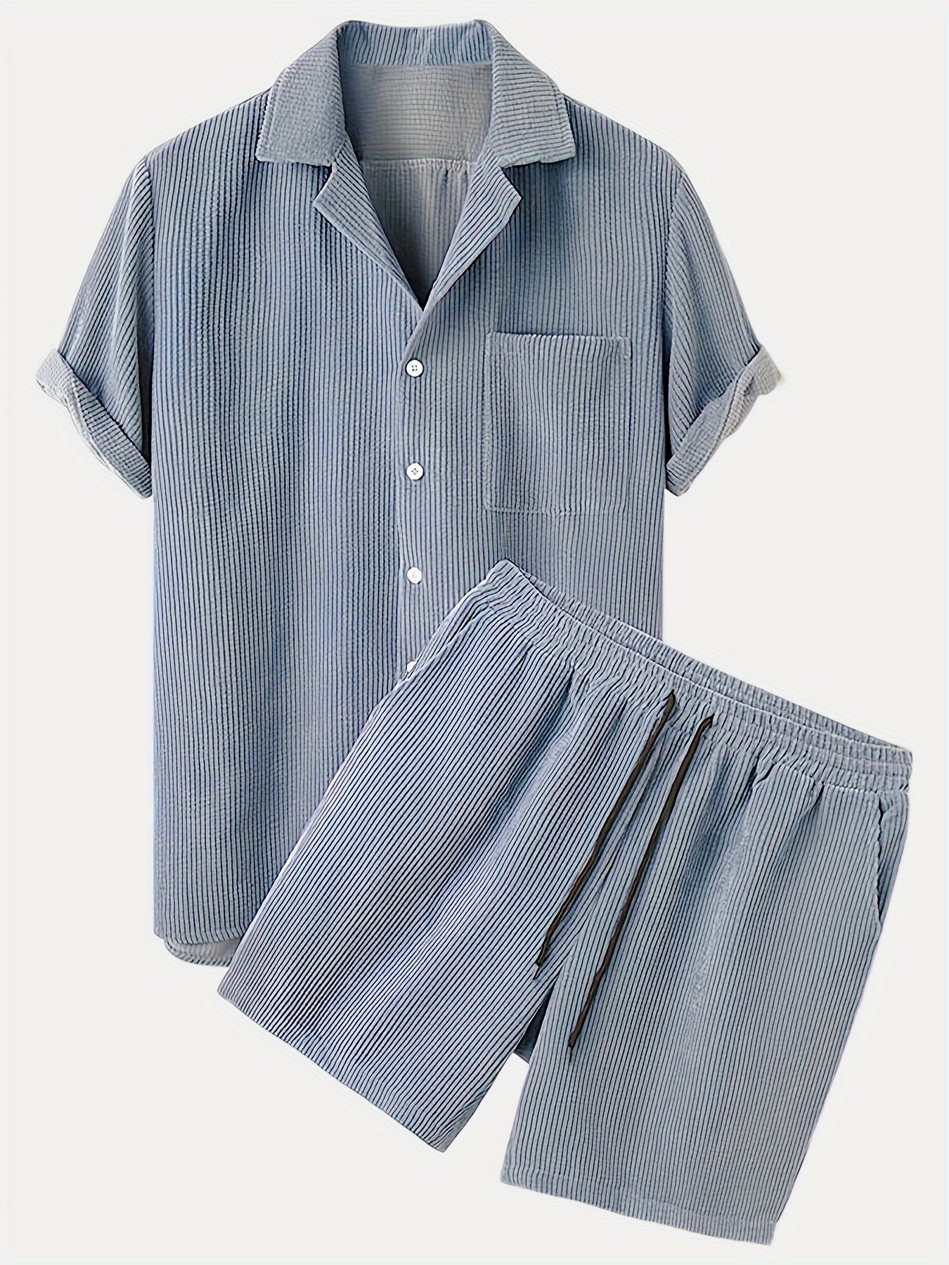 Korte Mouw Hemd Licht Rekbaar Casual Corduroy Effen Kleur Zomer