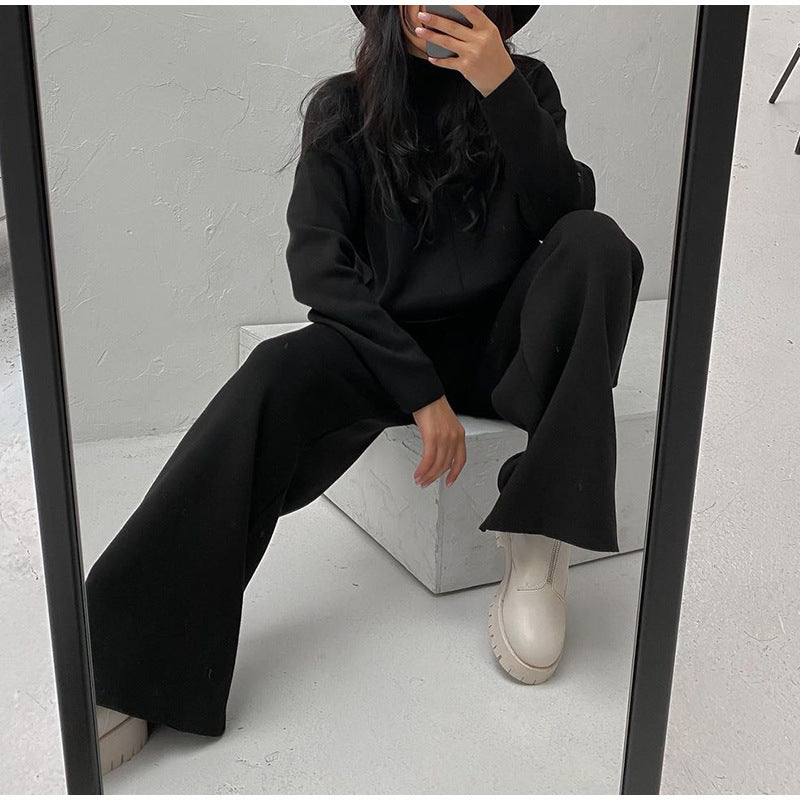 Dames Lounge Set Gebreid Coltrui en Wijde Broek
