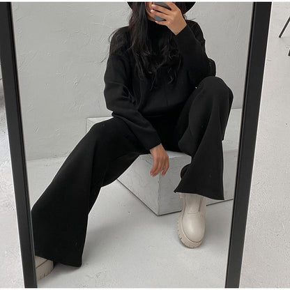 Dames Lounge Set Gebreid Coltrui en Wijde Broek