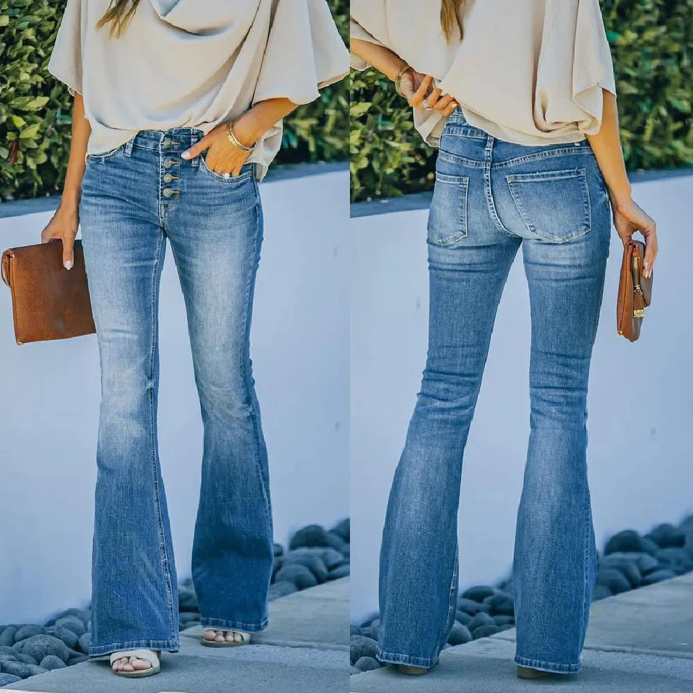 Dames High Waist Flare Jeans Retro Stijl - Mode Vibes