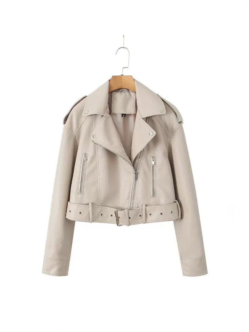 Dames Bikerjas Kort Leder Trendy Model