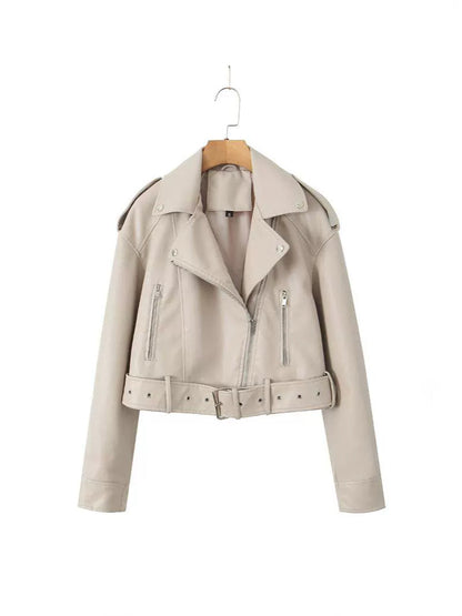 Dames Bikerjas Kort Leder Trendy Model