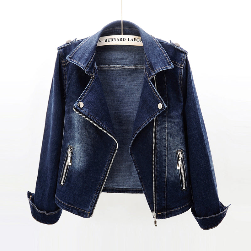 Dames Biker Jas Slim Fit Denim Met Stoere Details