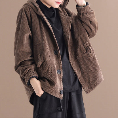 Dames Corduroy Jas met Capuchon Warm en Stijlvol