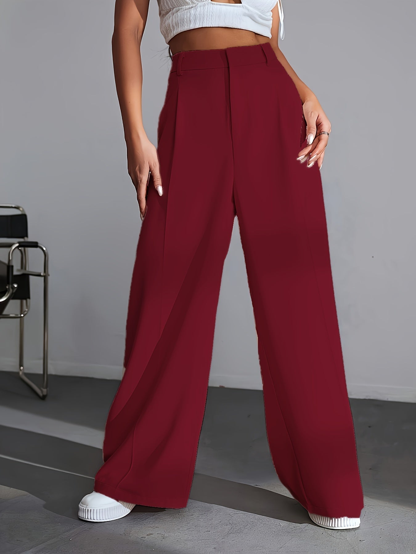 Luxe Effen Broek Wijde Pijpen Zwart Lana Stijl
