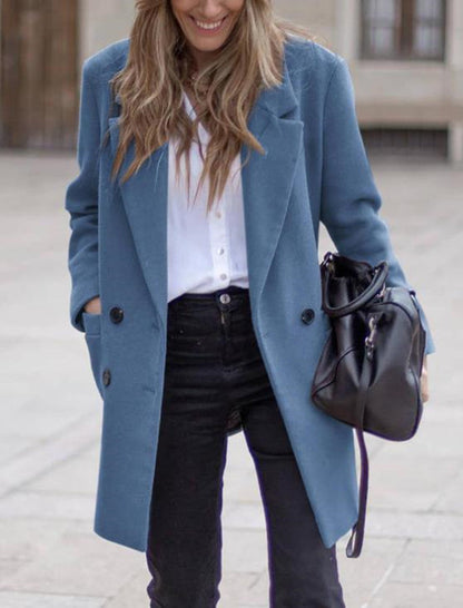 Dames Wollen Jas Warm Elegante Look met Zakken