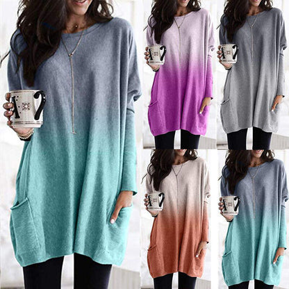 Dames Top met Lange Mouwen en Zakken Gradient Effect
