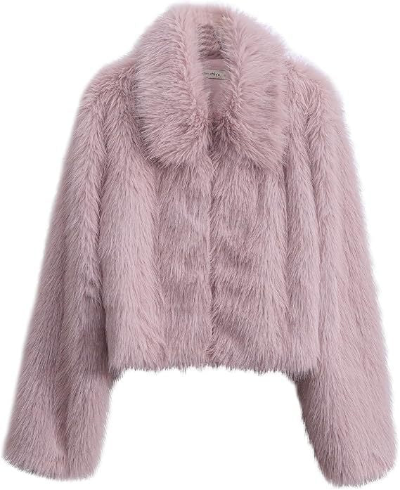 Dames Faux Fur Jas Kort Warm met Kraag en Rits