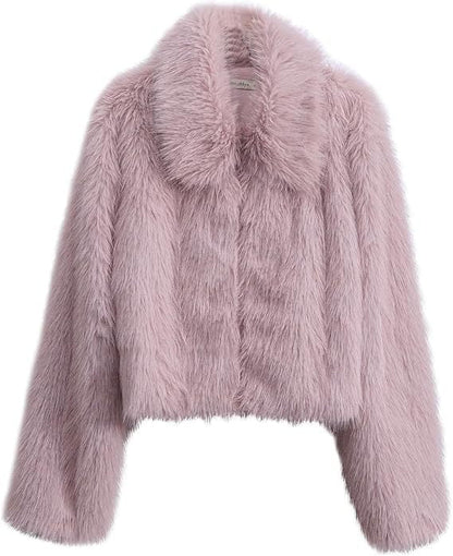 Dames Faux Fur Jas Kort Warm met Kraag en Rits