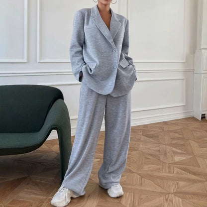 Dames Tweedelig Pak Blazer en Wijde Broek Modern Design - Mode Vibes