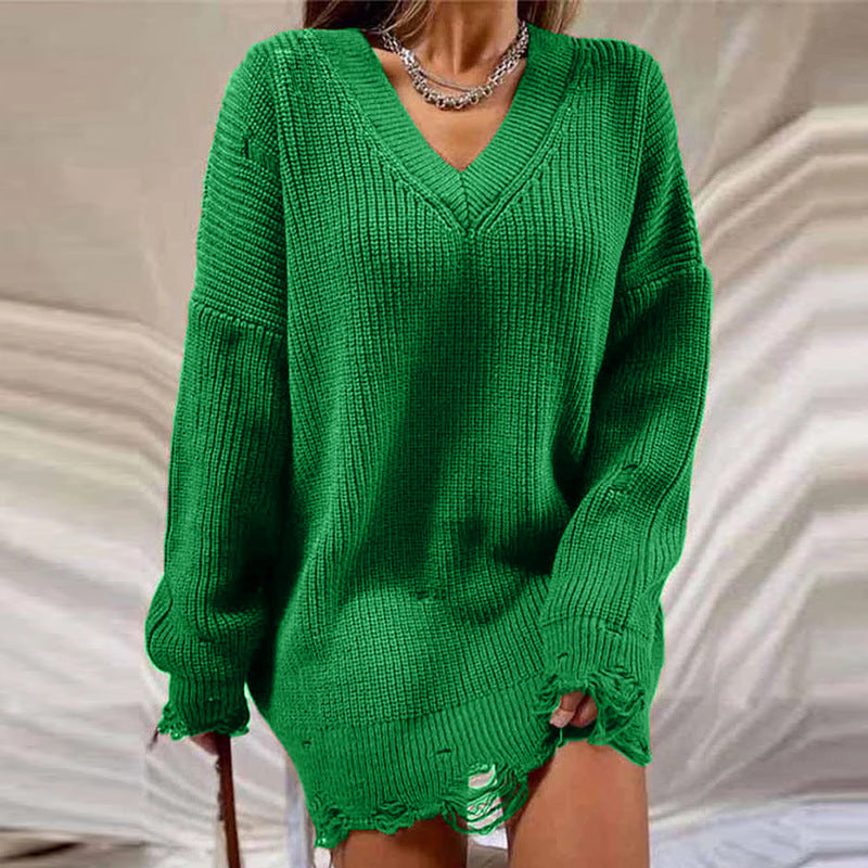 Dames Trui V-Hals Met Gescheurde Details Elegant Mode