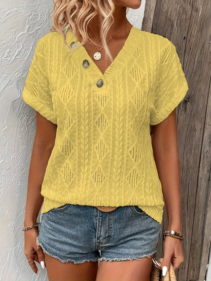 V-Hals Top Gebreid met Knoopjes Detail
