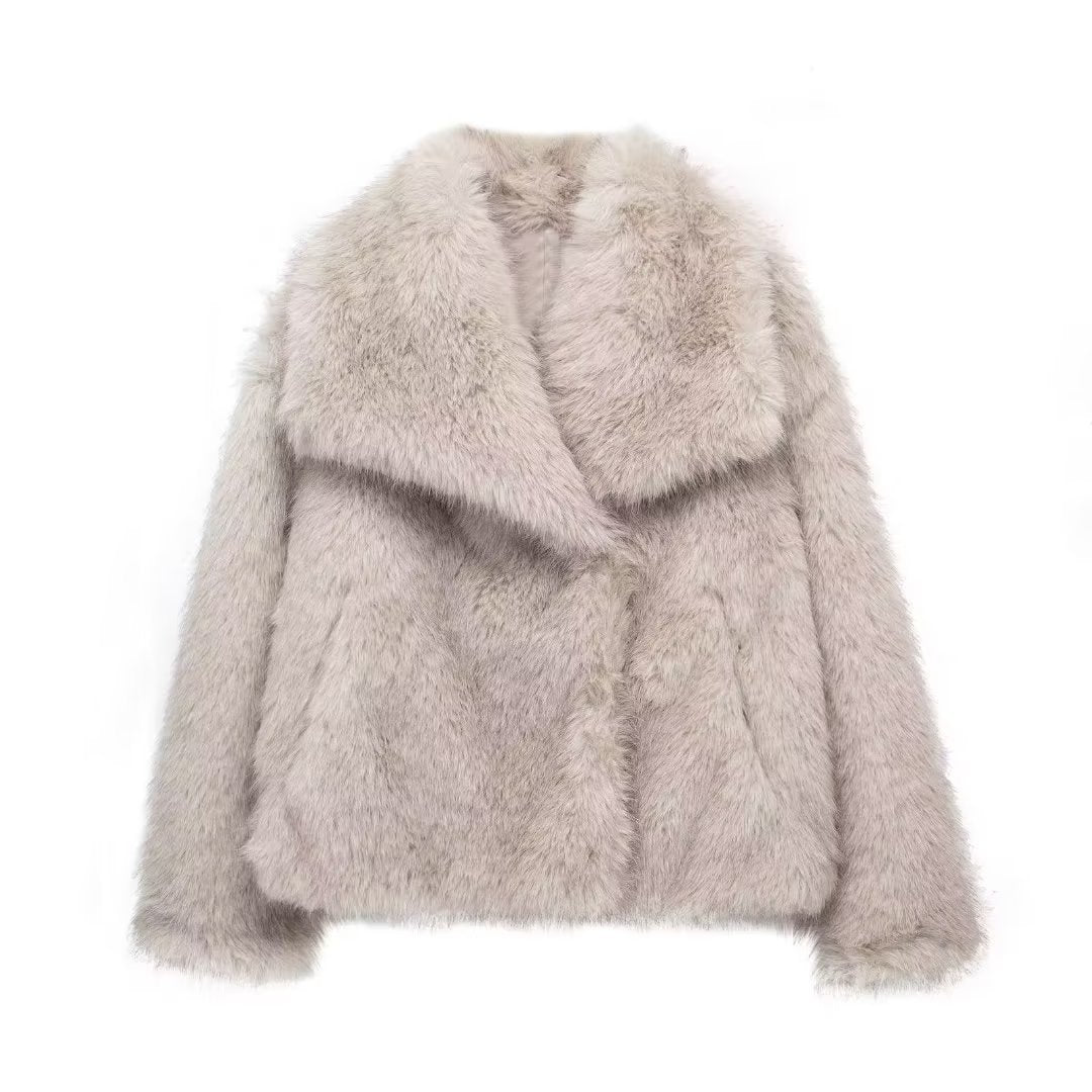 Dames Winterjas Pluche Kort Model met Kraag