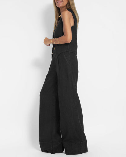 Linnen Set Wijde Broek en Vest voor Vrouw