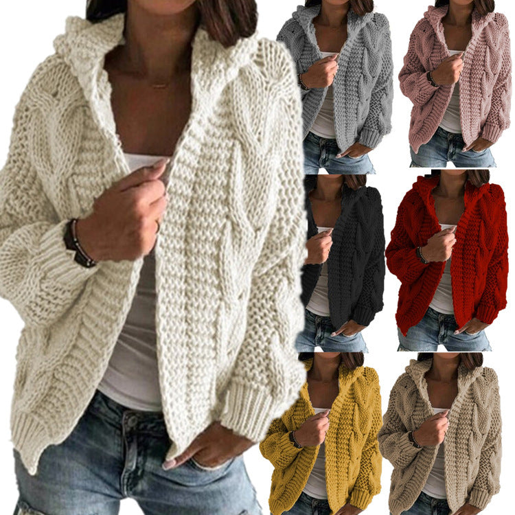 Dames Vest met Capuchon Gebreid Kabelpatroon