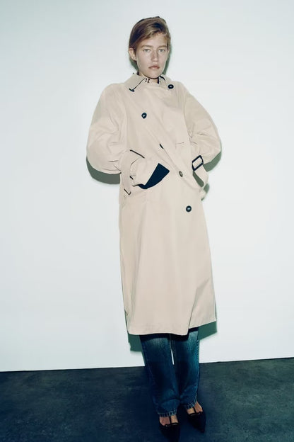 Dames Trenchcoat Lange Trendy Voorjaarsjas met Ceintuur