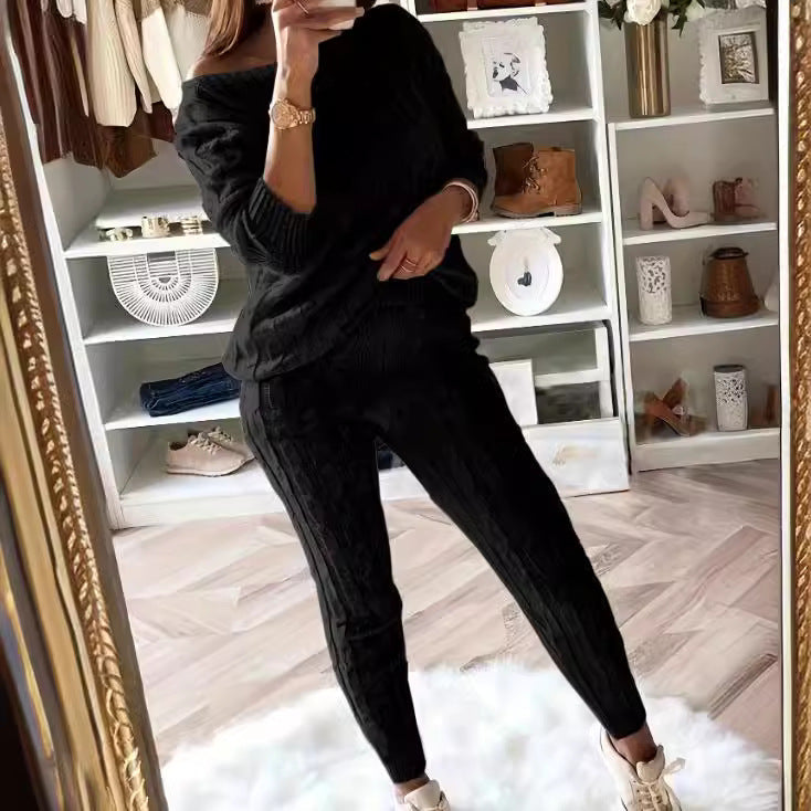 Dames Lounge Set Warm Kabel Patroon Legging en Top