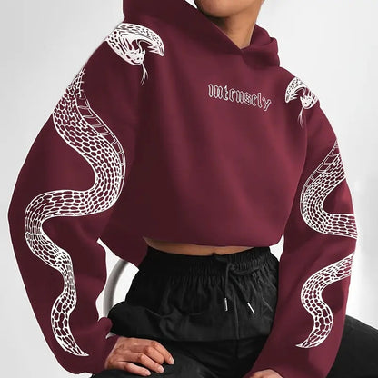 Dames Hoodie Kort met Slangen Print Trendy Casual