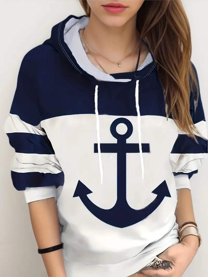Nautische Hoodie Anker Print Zeeman Stijl
