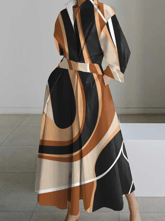 Dames Jurk met Overhemdkraag Elegante Stijl