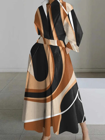 Dames Jurk met Overhemdkraag Elegante Stijl