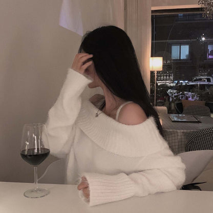 Dames Gebreide Off-shoulder Trui Stijlvol Trendy