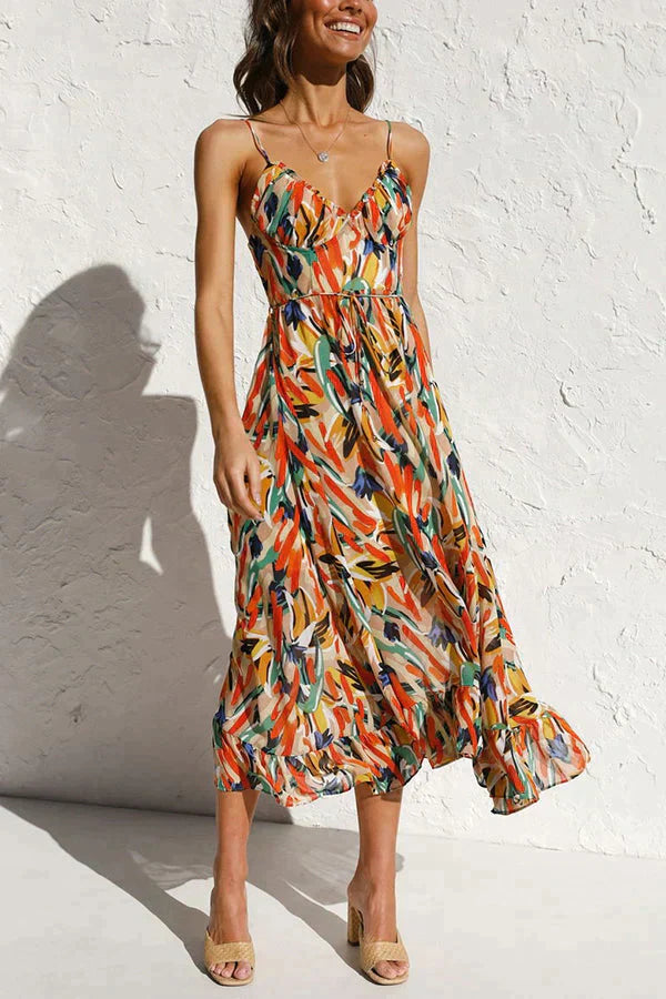 Kleurrijke Midi Jurk Vrouwelijk Zomerjurk - Mode Vibes