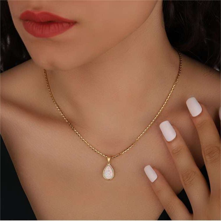 Opaal Hanger Ketting Natuurlijke Steen 18K Goud