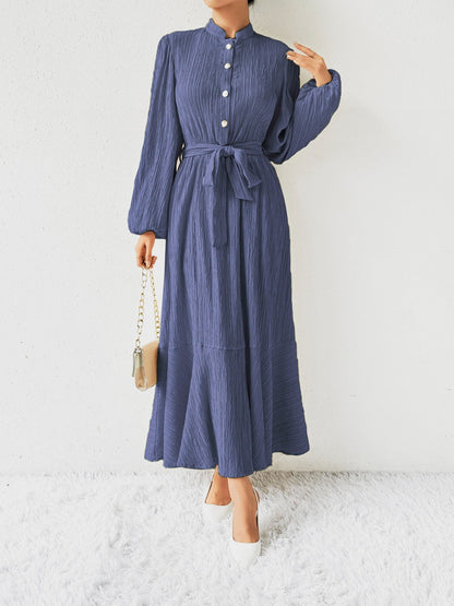 Vrouwelijke Jurk met Lange Mouwen en Taille Accent