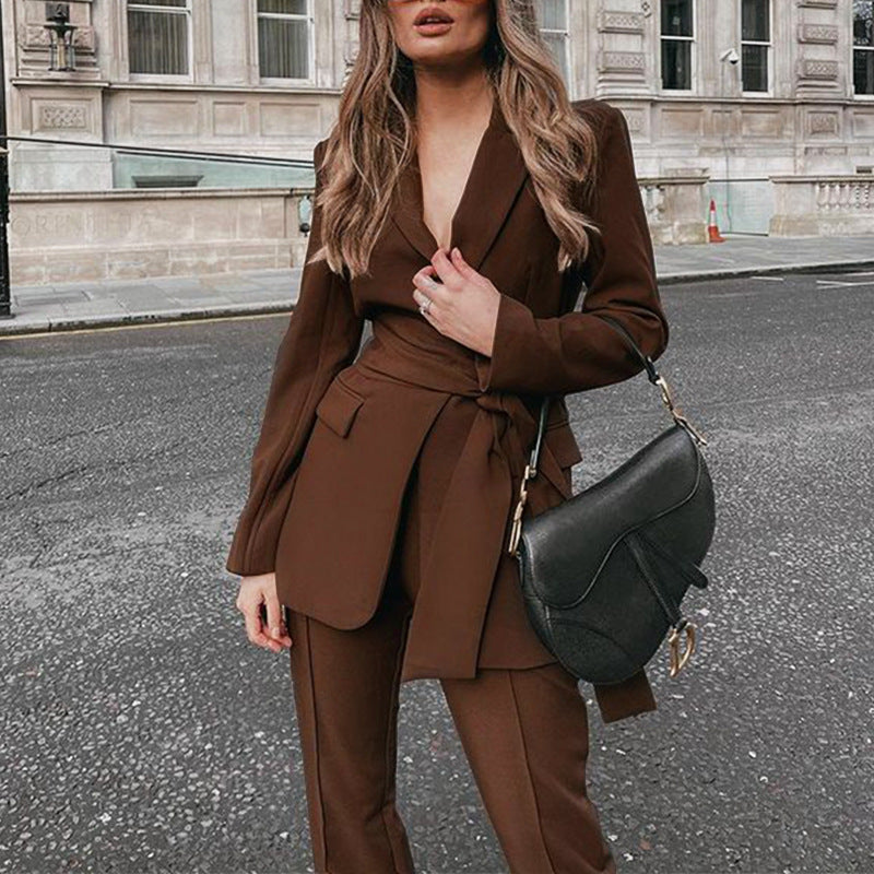 Dames Blazer Set Tweedelig met Pantalon Elegante Modieuze Outfit - Mode Vibes