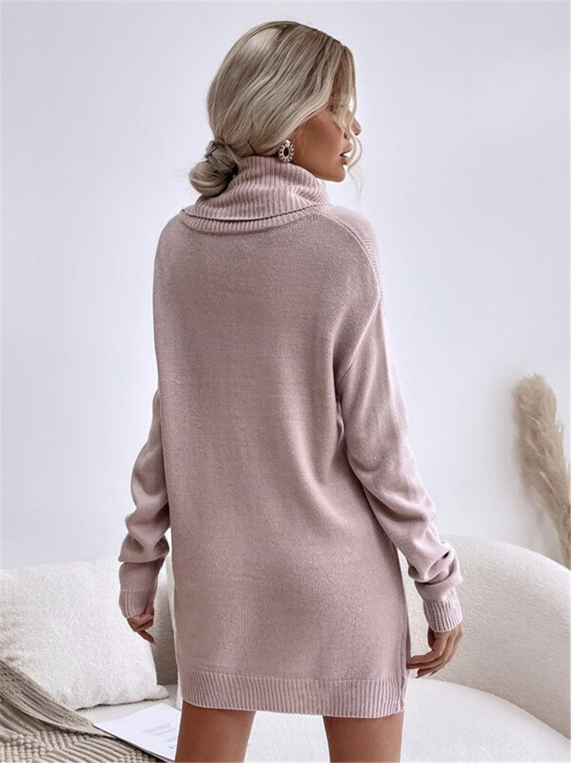 Dames Trui Jurk Gebreid met Hoge Kraag Warm en Stijlvol