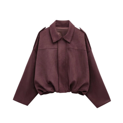 Dames Leren Look Jas Suède Stijlvol en Trendy
