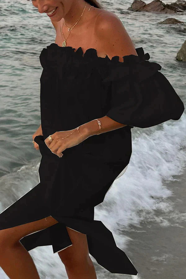 Linnen Jurk Off-the-Shoulder met Ruches Zomerjurk