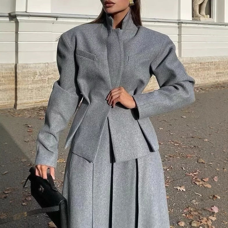 Dames Blazer Set met Rok Geplooide Jurk Elegant