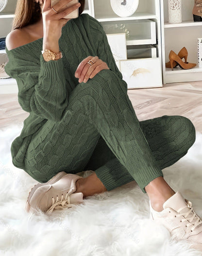 Dames Lounge Set Warm Kabel Patroon Legging en Top