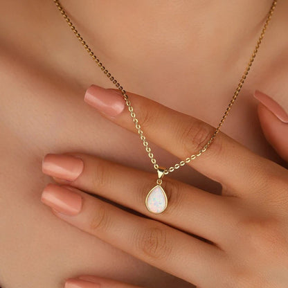 Opaal Hanger Ketting Natuurlijke Steen 18K Goud - Mode Vibes
