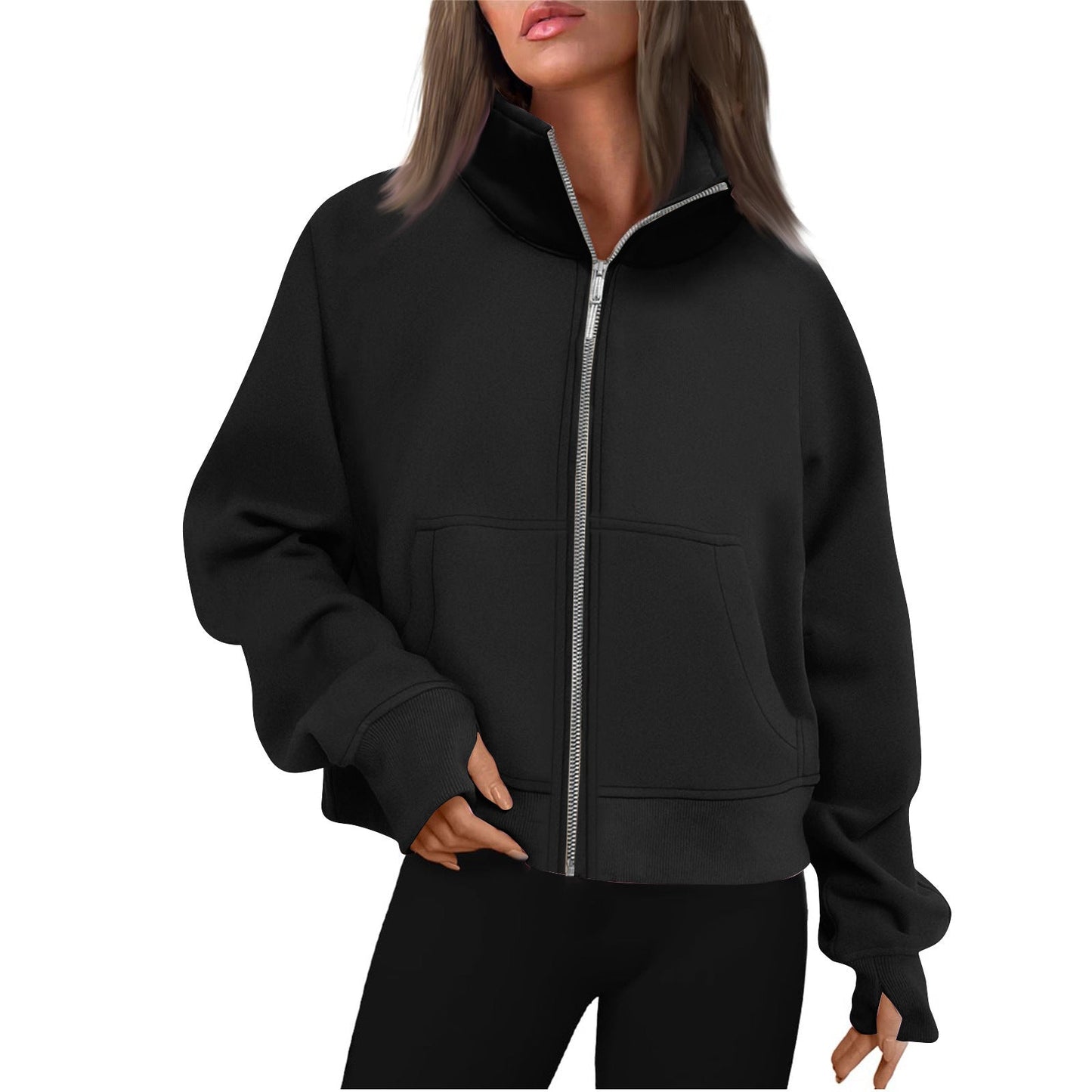 Dames Vest met Rits en Hoge Kraag Trendy Basic Stijl Salie