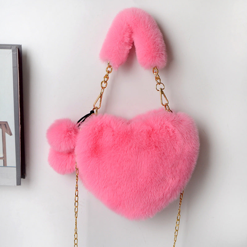 Dames Plush Handtas Hartvorm Met Ketting Detail