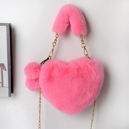 Dames Plush Handtas Hartvorm Met Ketting Detail