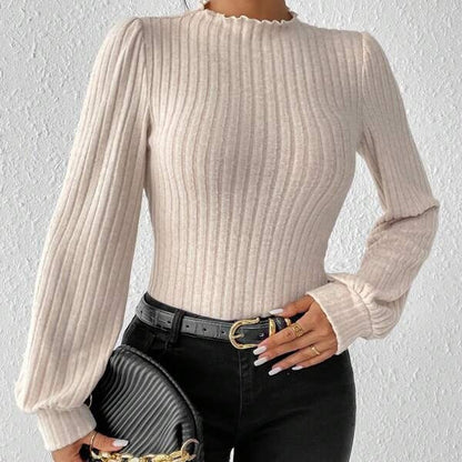 Dames Body Top met Pofmouwen en Geribde Pasvorm