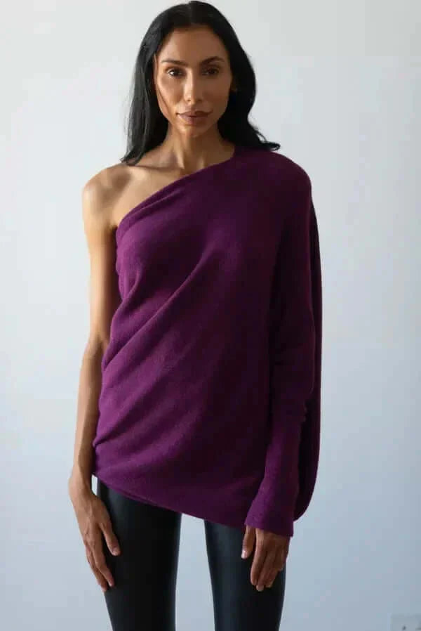 Asymmetrische Dames Trui met Col en Drapé Effect