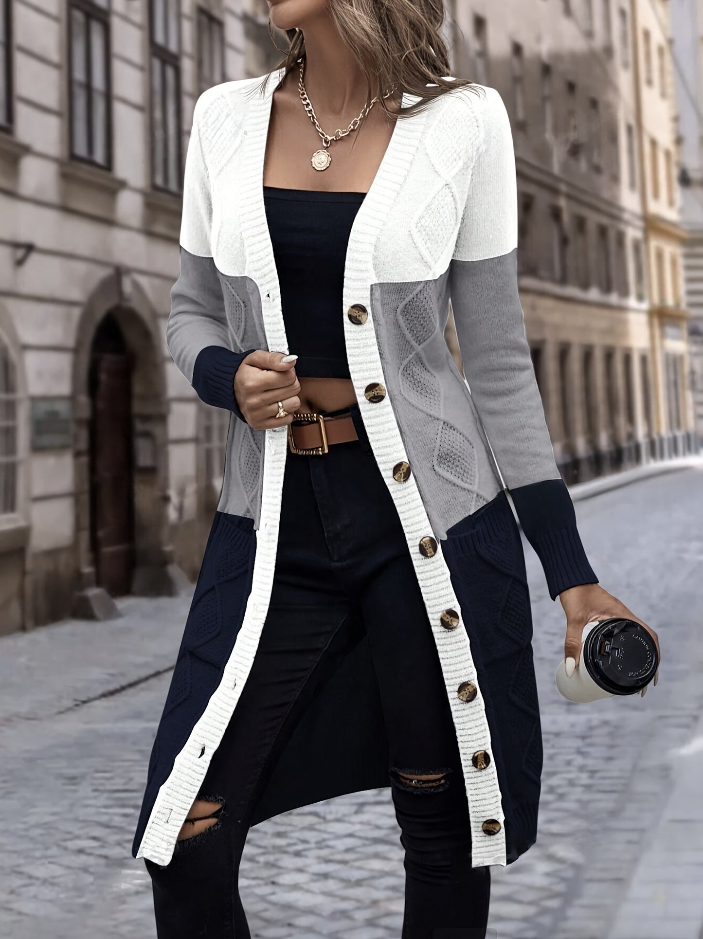 Vest met Lange Mouwen Celeste Blauw Dame - Mode Vibes